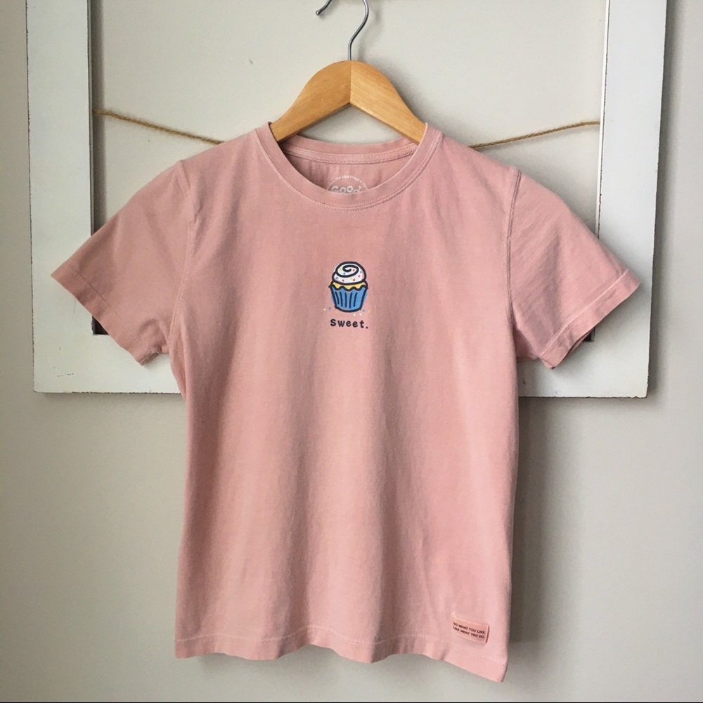 Life is Good Pink Cupcake T-shirt - Girl's L